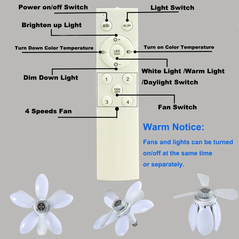 E27 LED Bulb Ceiling Fan 50W Remote Light & Fan Combo