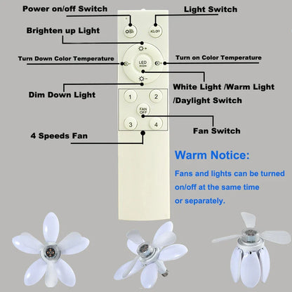 E27 LED Bulb Ceiling Fan 50W Remote Light & Fan Combo