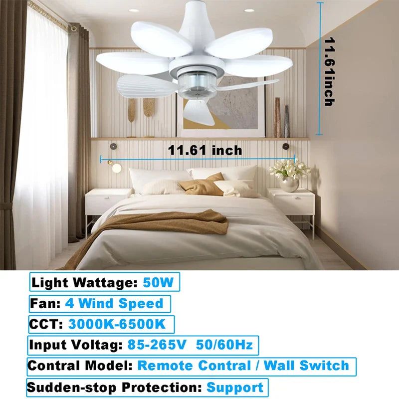 E27 LED Bulb Ceiling Fan 50W Remote Light & Fan Combo